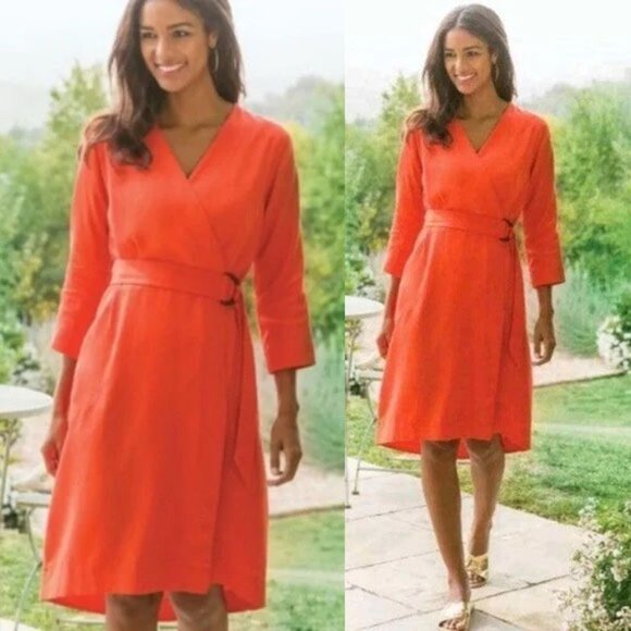 Soft Surroundings Traviata Tencel Wrap Dress Belted Cottage Resort Brunch PM - Picture 2 of 15